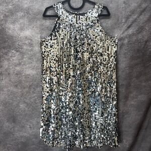 Y2K IN Studio Silver Sequin Party Mini Dress Size 12 Sleeveless New Years Eve